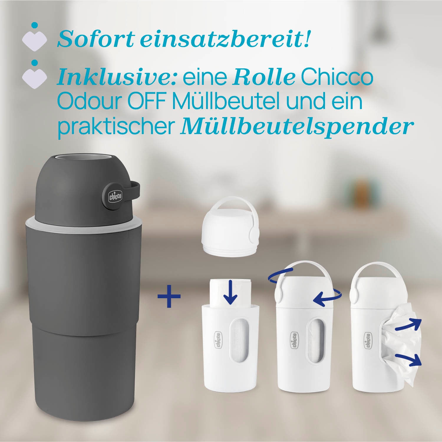 Chicco Windeleimer "Teleskop, Odour off XL" inklusive 1 Pck. Müllbeutel Odour Off und einem Müllbeutelspender